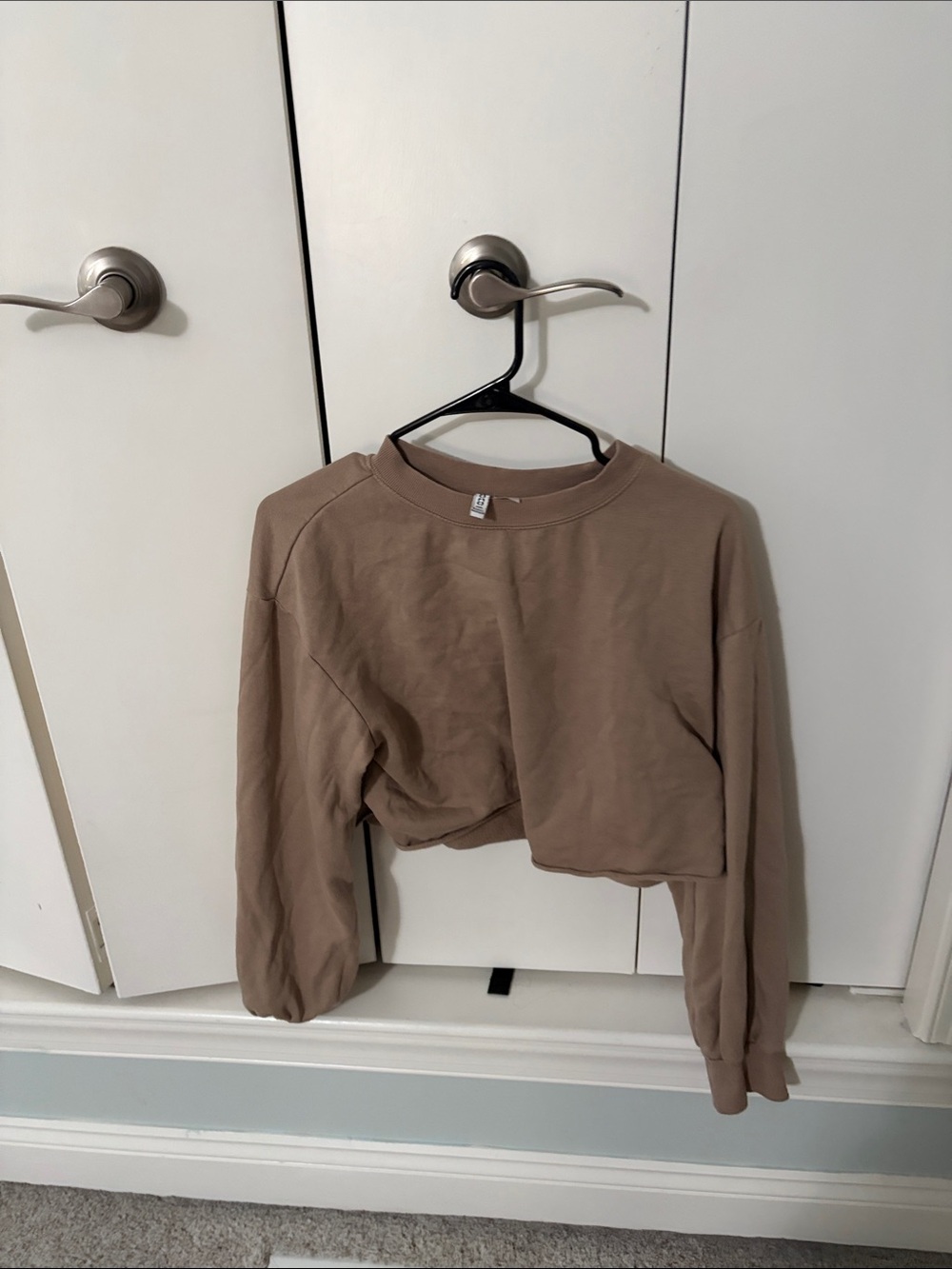 Divided Cropped Long-Sleeve Top in Taupe